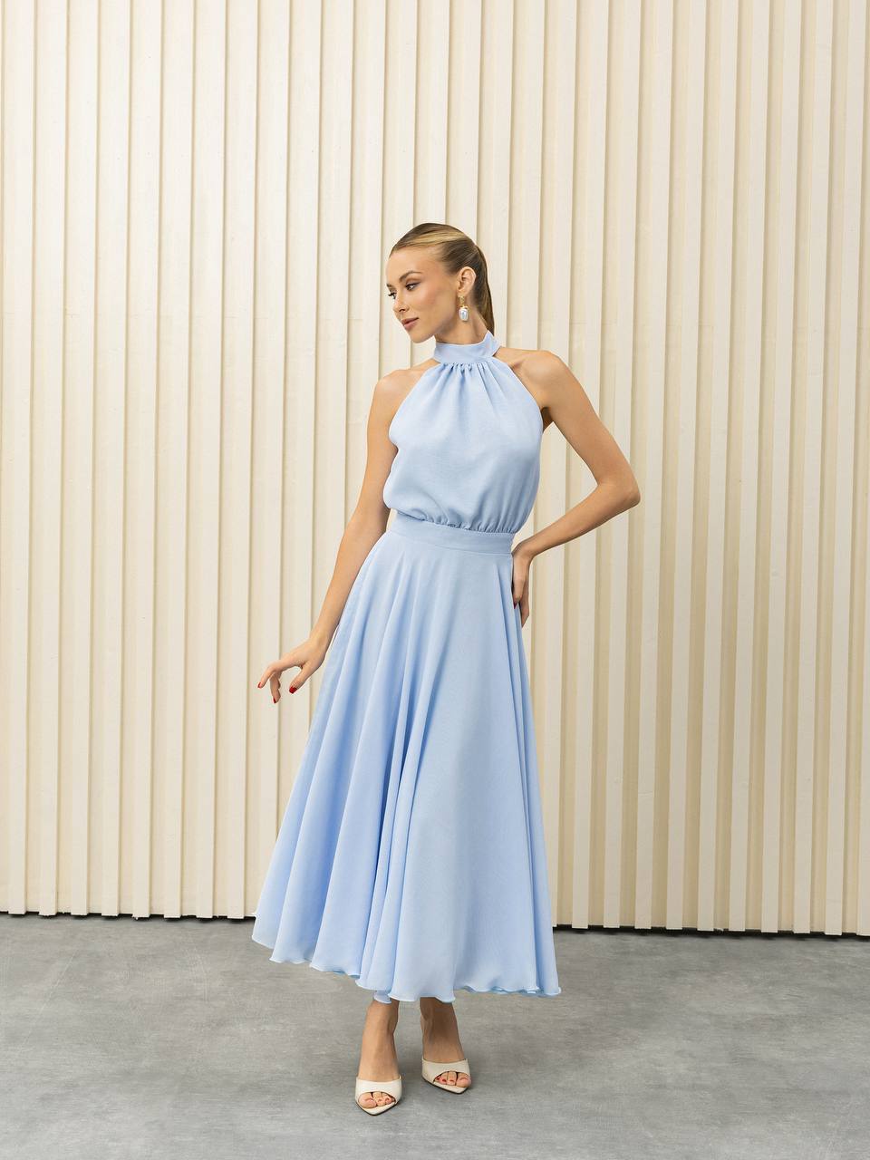 Celeste Chiffon Halter Midi Dress