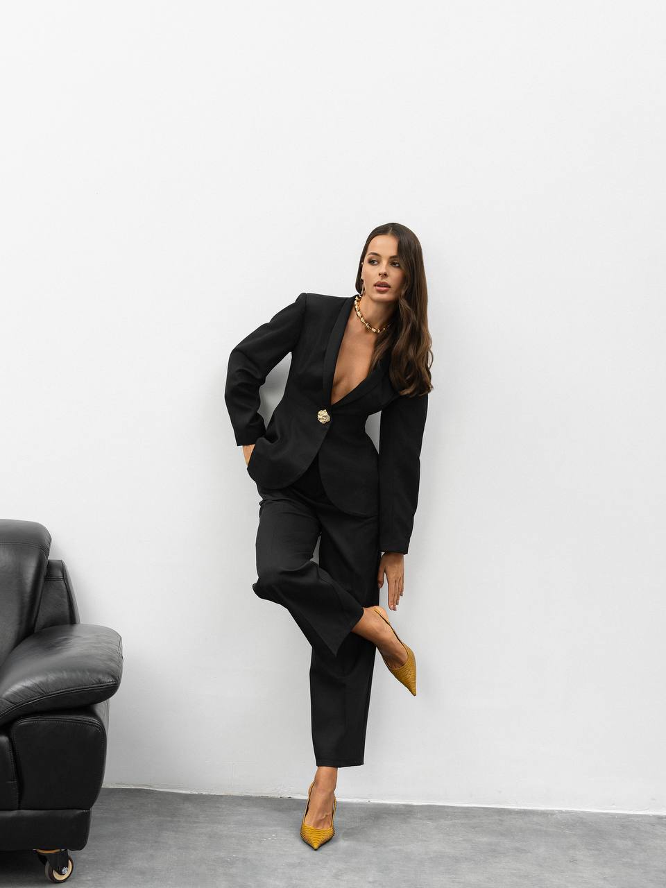 Serena Sculpted Gold Button Suit