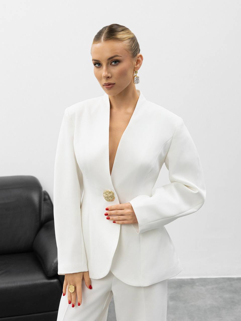 Serena Sculpted Gold Button Suit