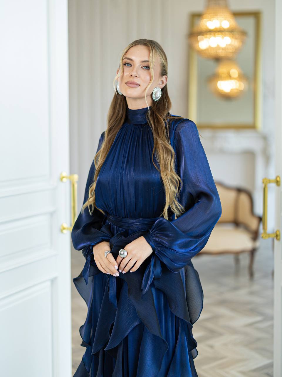 Elara Ruffled Organza Maxi Dress