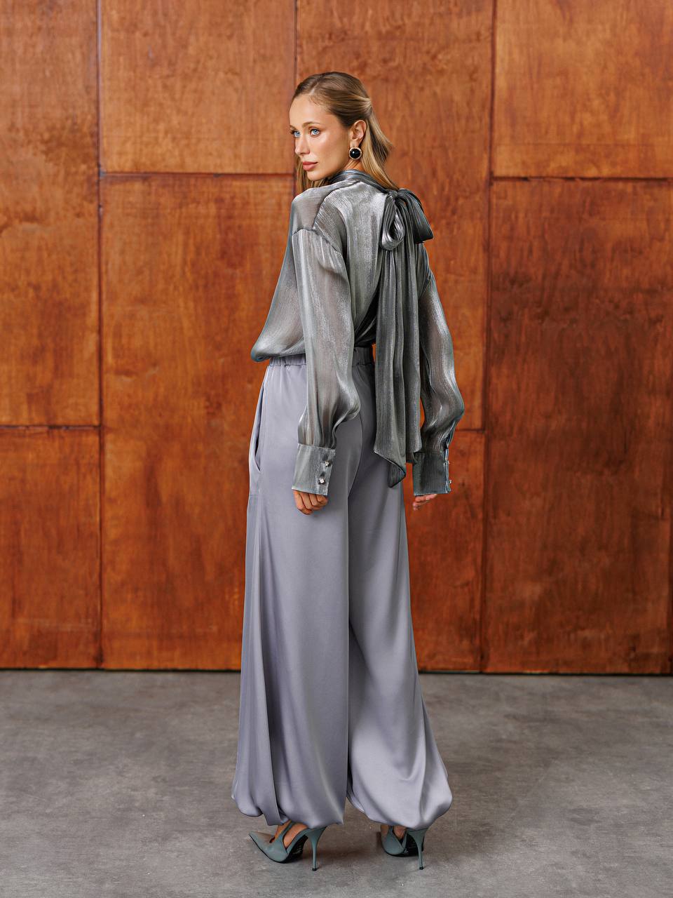 Selene Royal Satin Wide-Leg Trousers