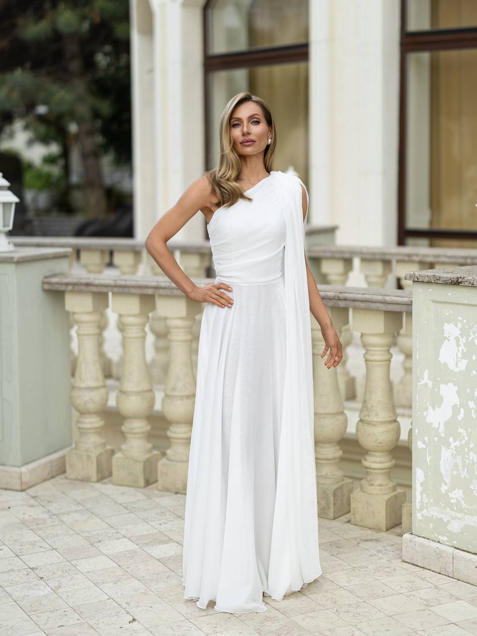 Celestia One-Shoulder Chiffon Maxi Dress