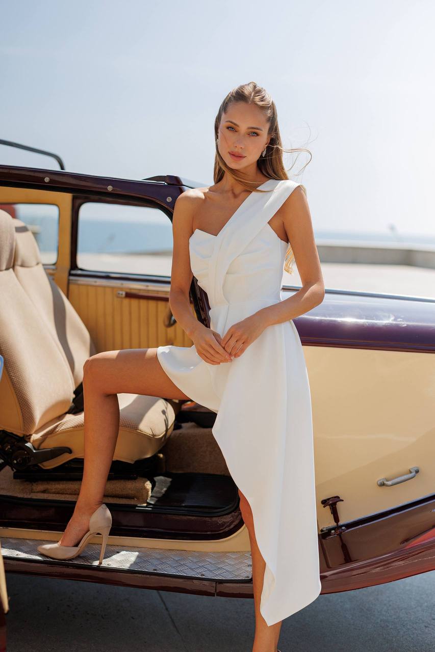 Asymmetric Draped Mini Dress