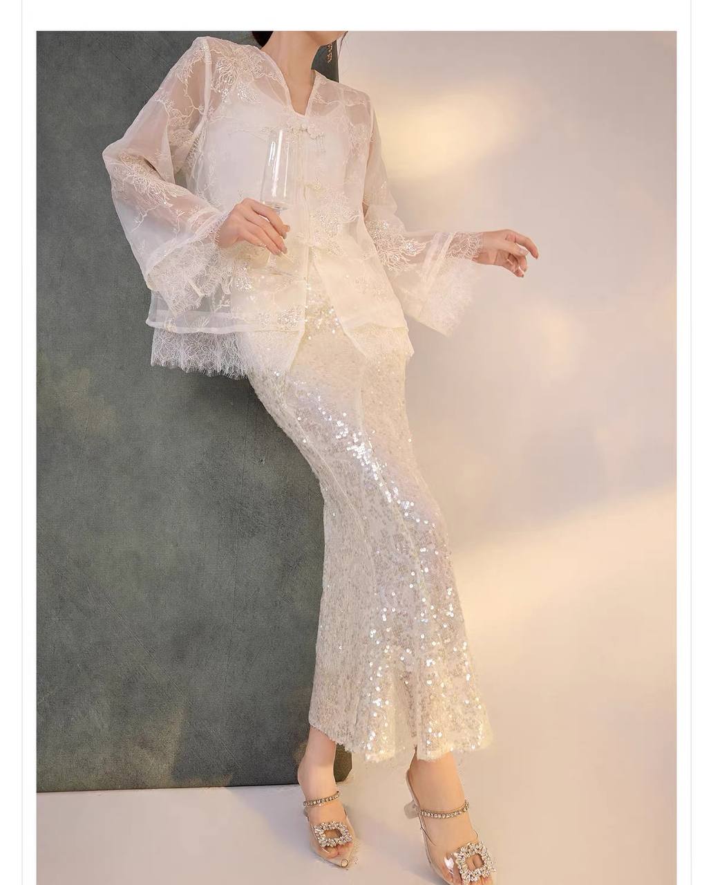 Camellia Sequin Maxi Skirt Milk