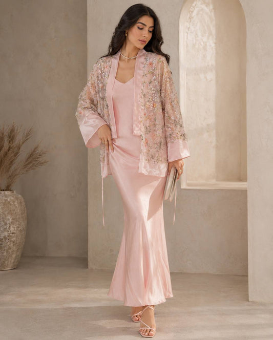 Azalea Embroidered Kimono Blush