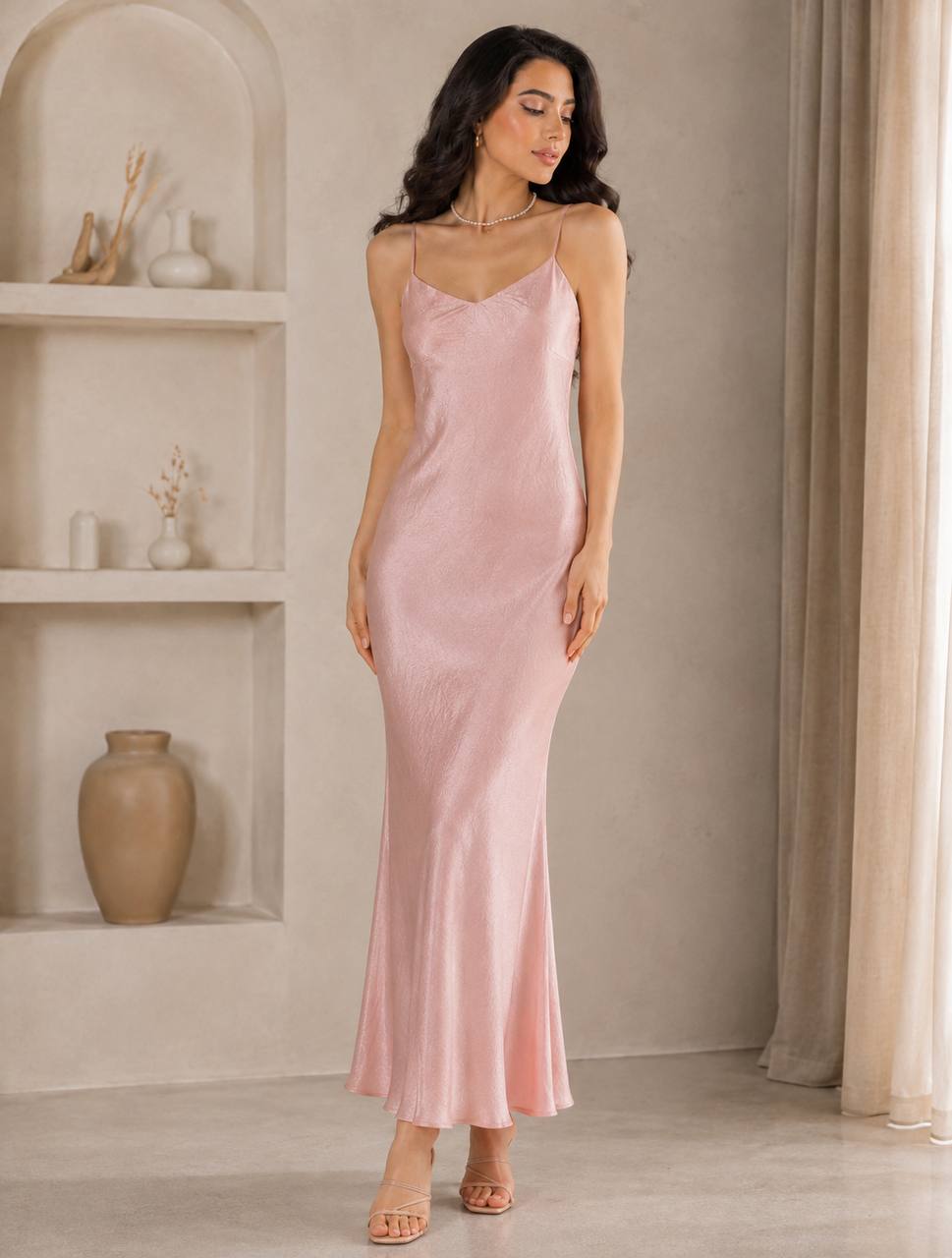 Azalea Satin Maxi Dress Blush