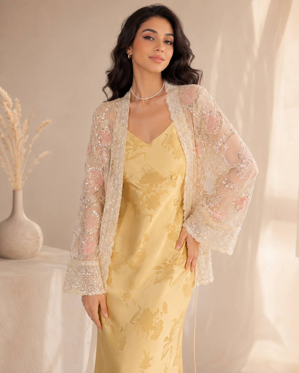 Liora Jacquard Satin Maxi Dress