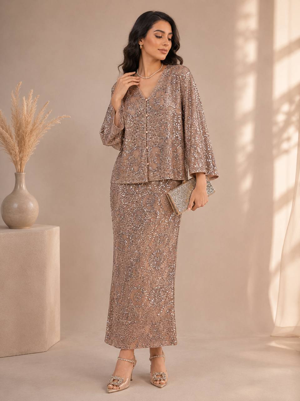 Aurelia Sequin Kimono & Skirt Set