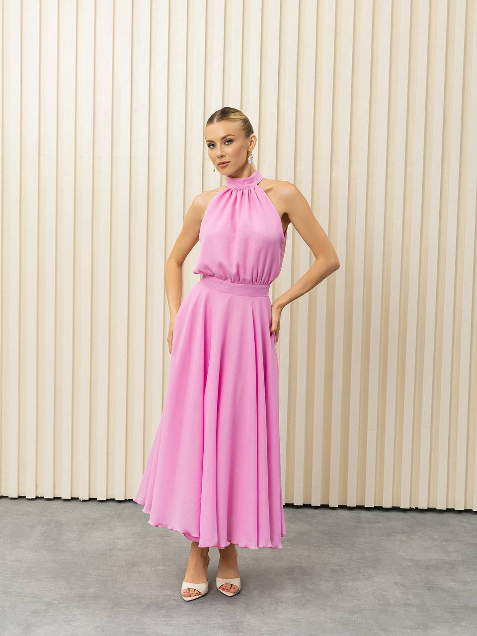 Celeste Chiffon Halter Midi Dress