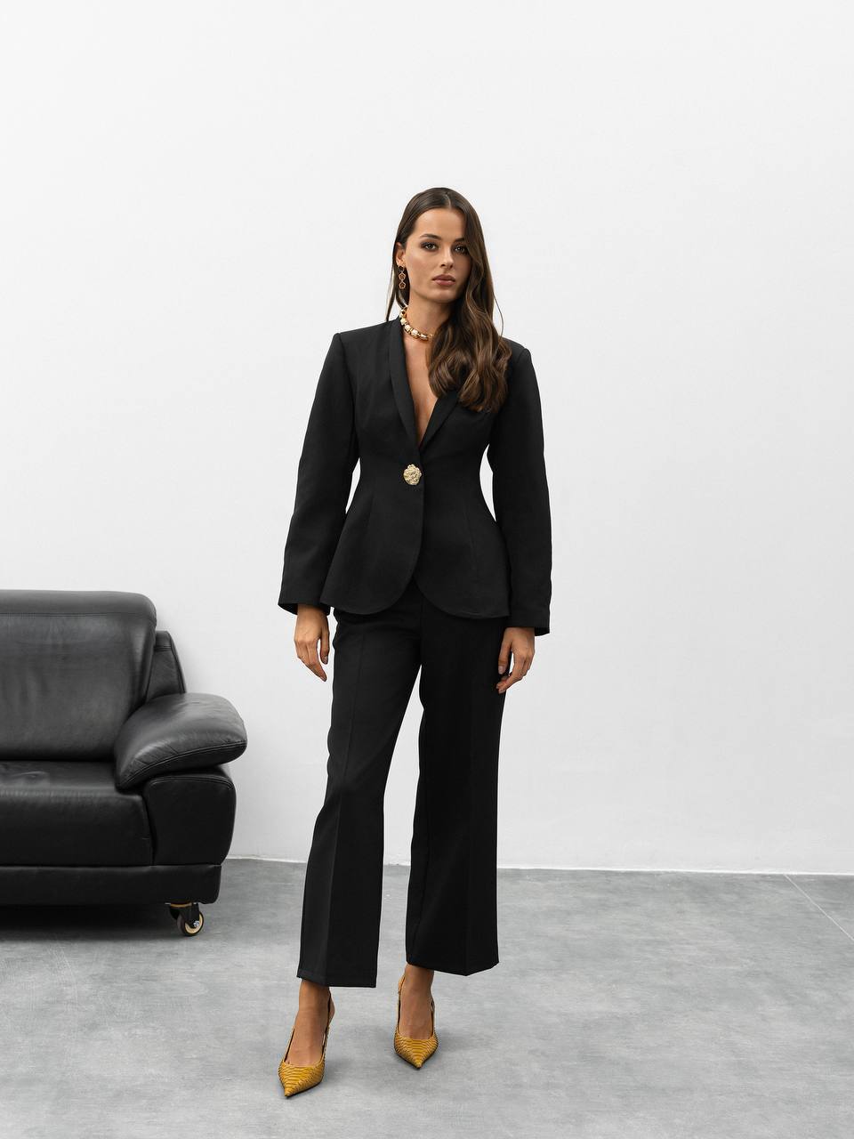 Serena Sculpted Gold Button Suit