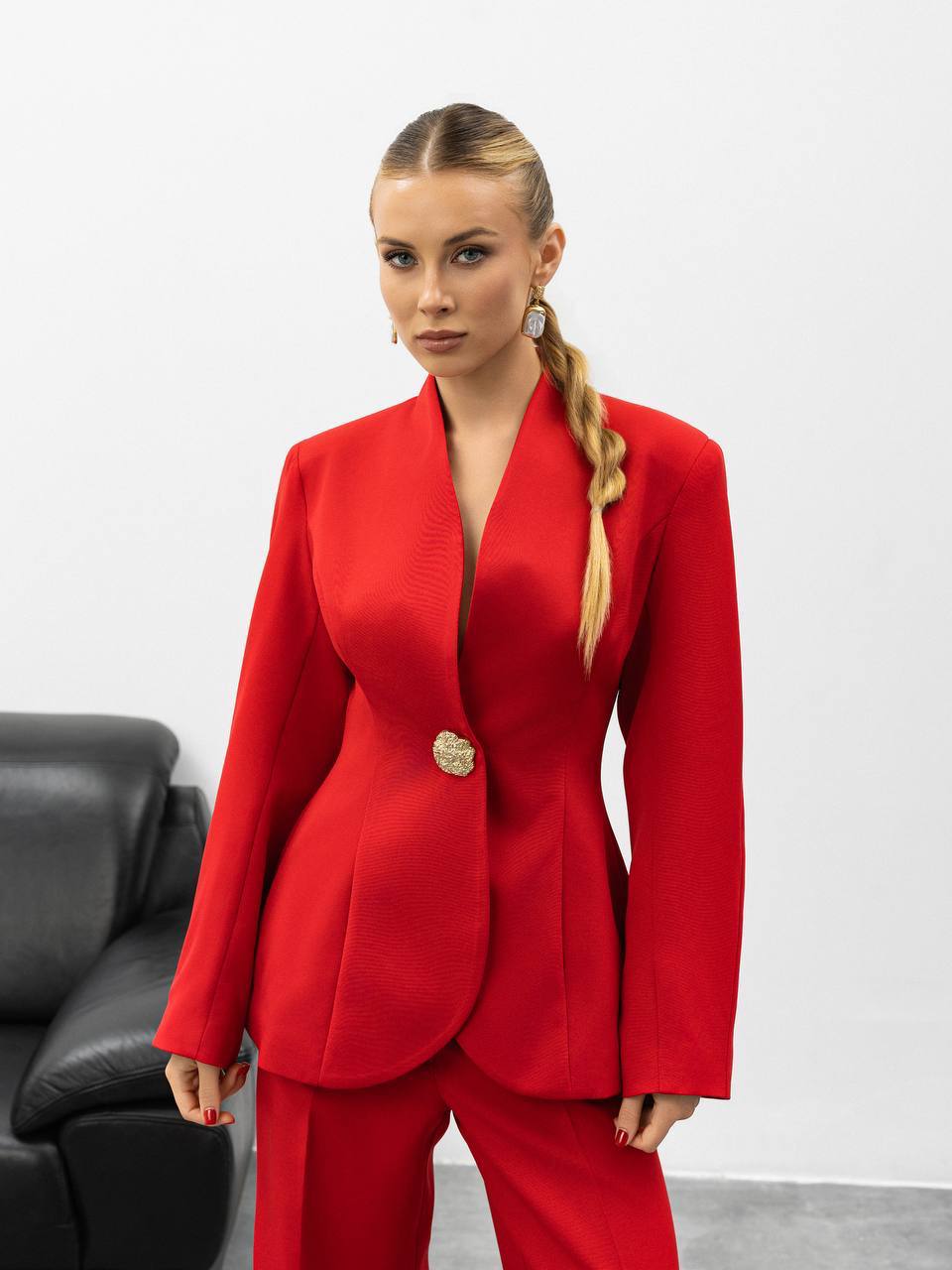 Serena Sculpted Gold Button Suit