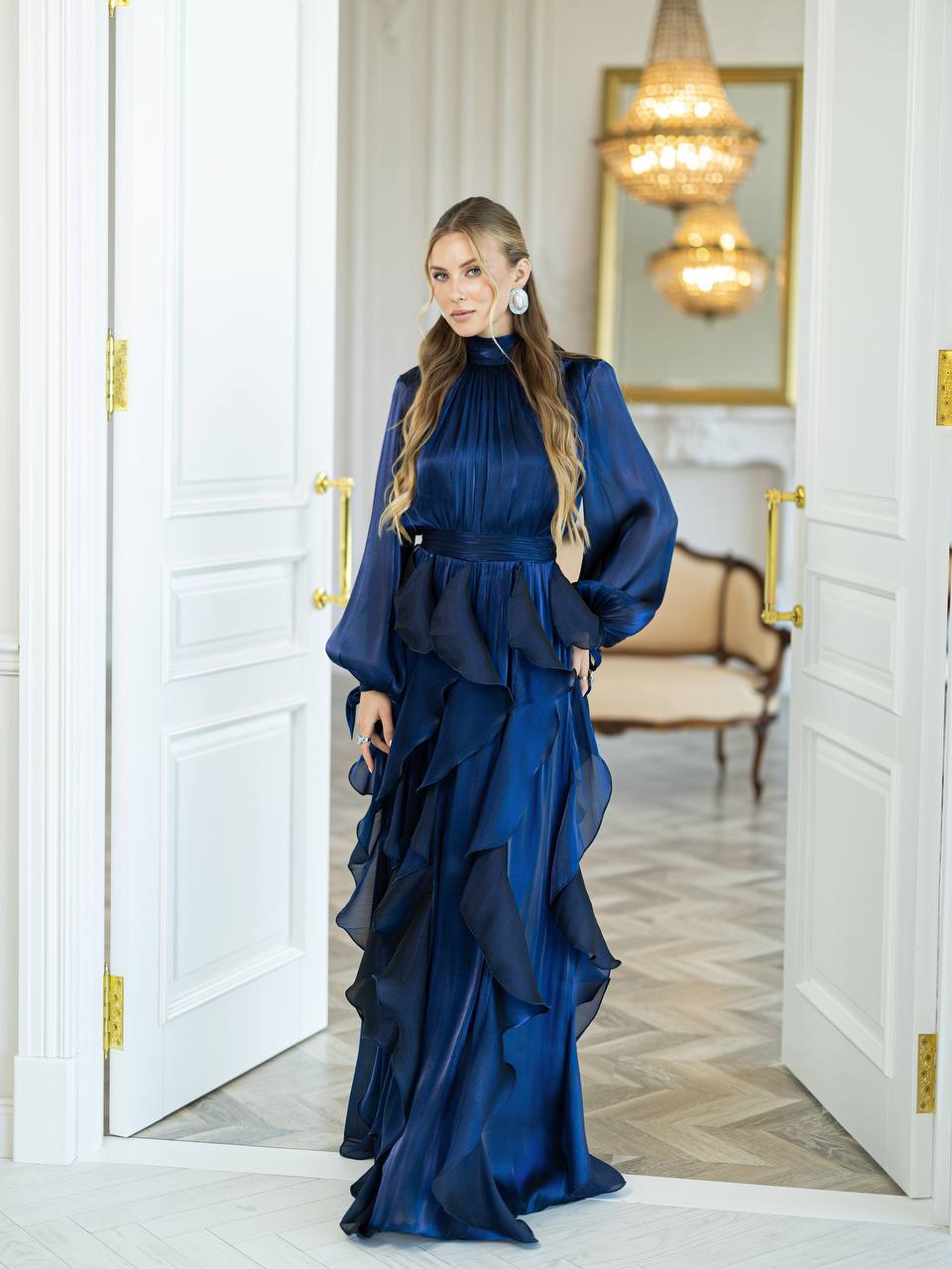 Elara Ruffled Organza Maxi Dress