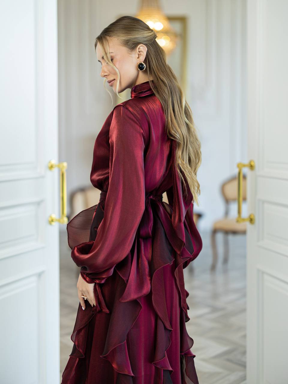 Elara Ruffled Organza Maxi Dress