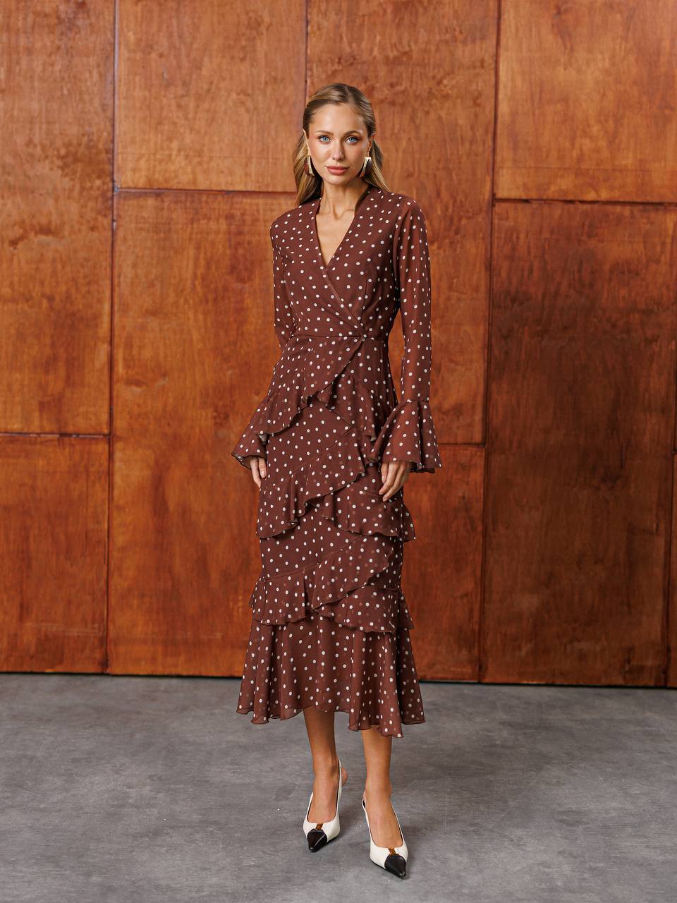 Amara Polka Dot Ruffled Midi Dress