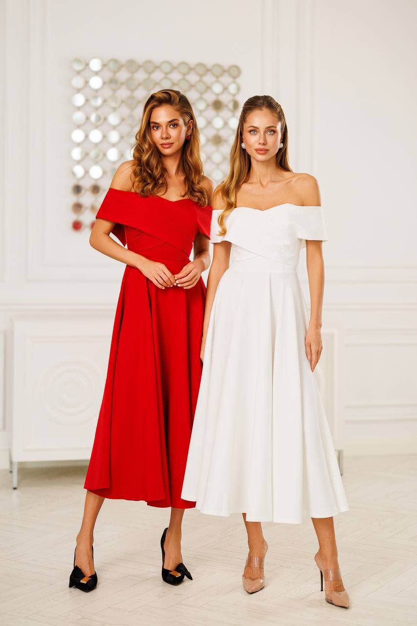 Elara Off-Shoulder Midi Dress