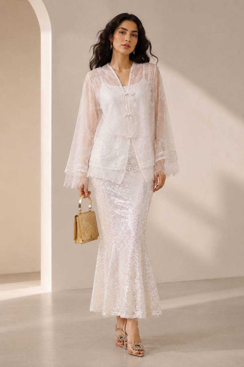 Camellia Sequin Maxi Skirt Milk