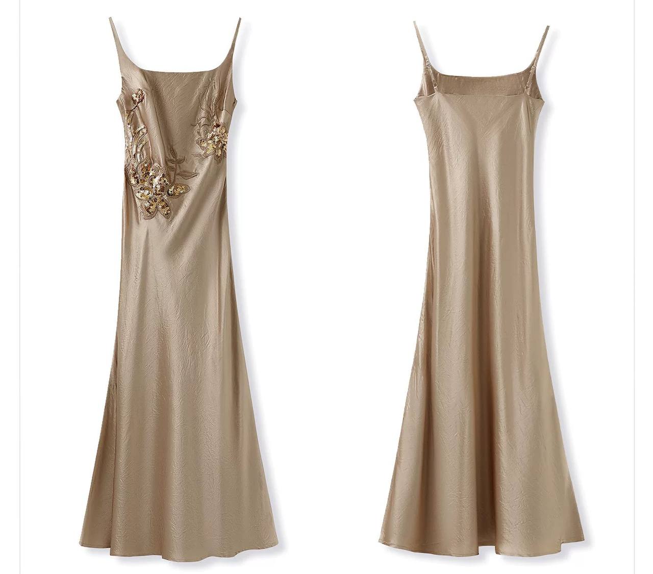 Elara Embellished Satin Maxi Dress