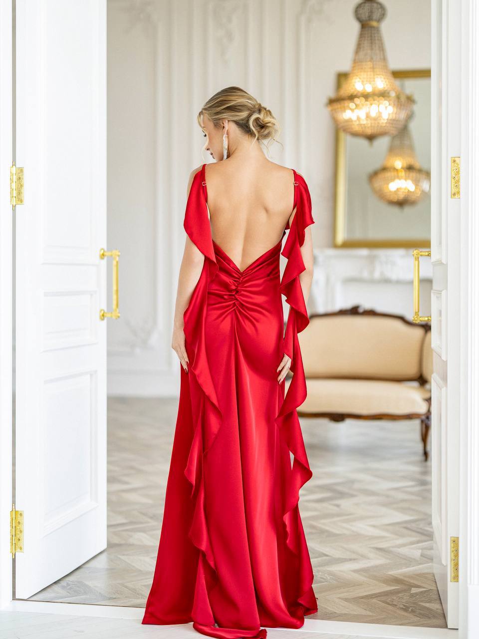 Serena Ruffle Satin Maxi Dress