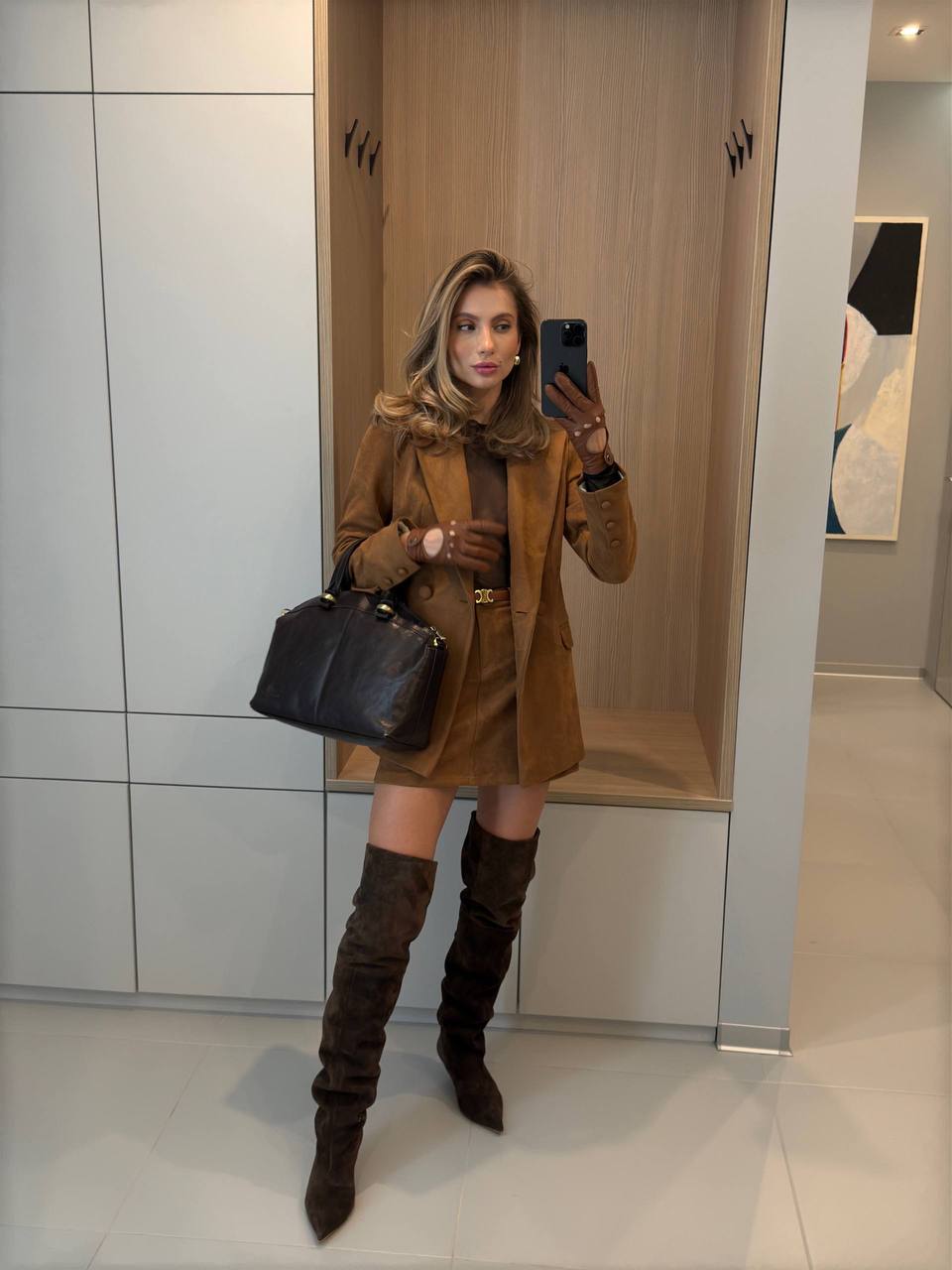 Aurelia Suede Blazer & Mini Skirt Set
