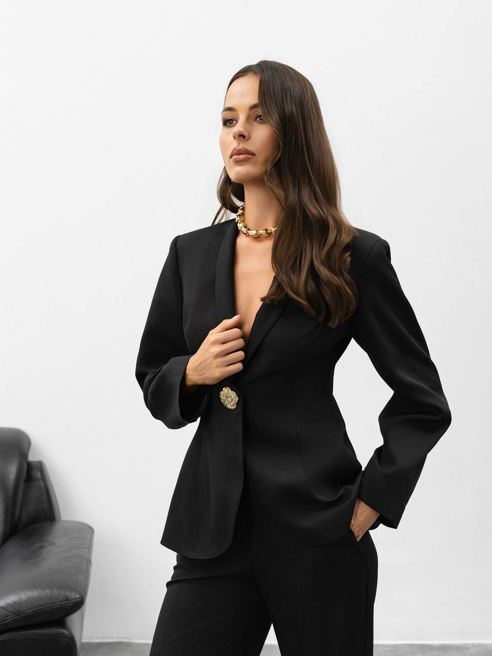 Serena Sculpted Gold Button Suit