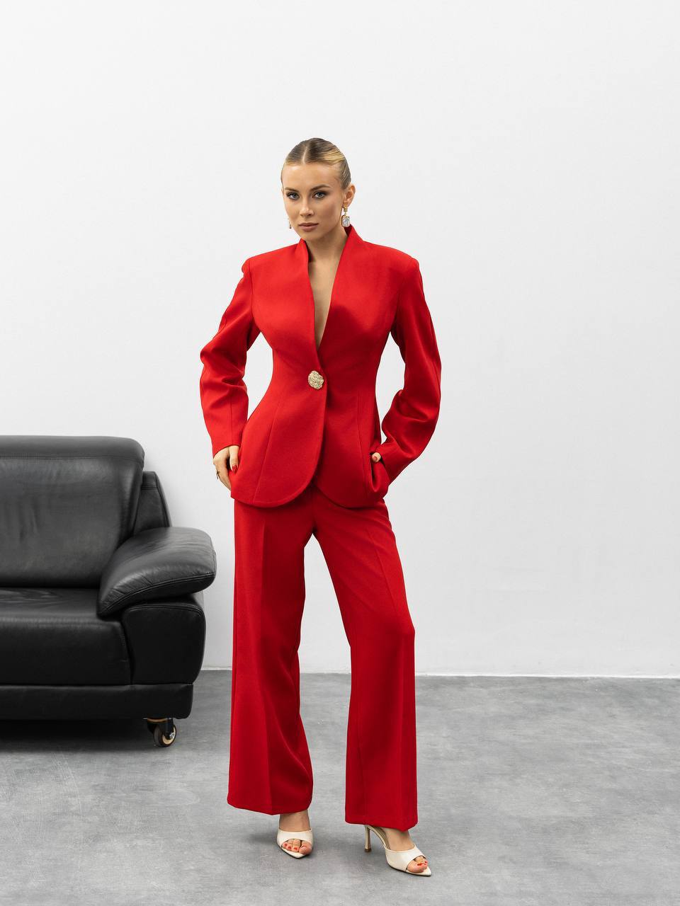 Serena Sculpted Gold Button Suit