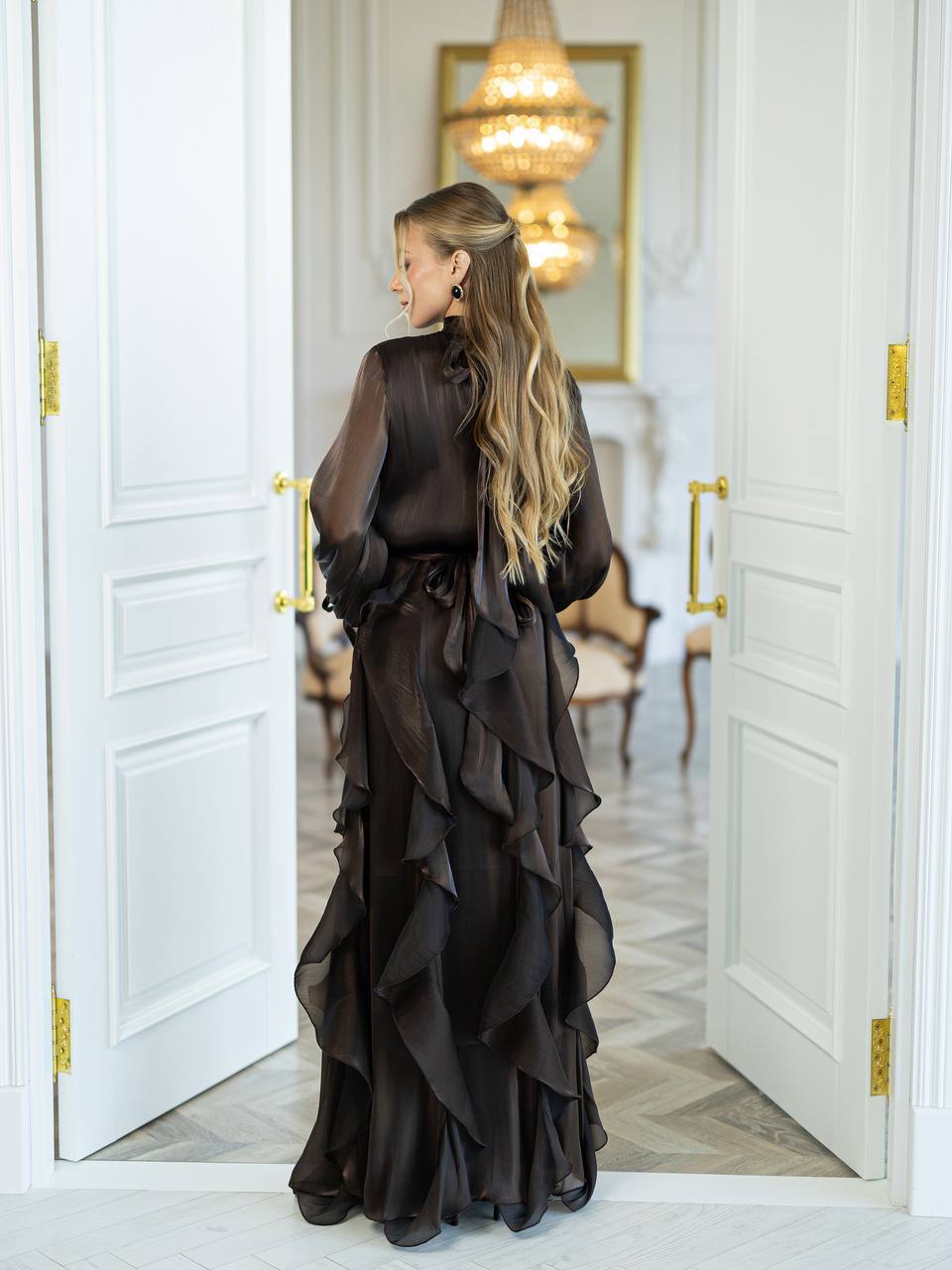 Elara Ruffled Organza Maxi Dress