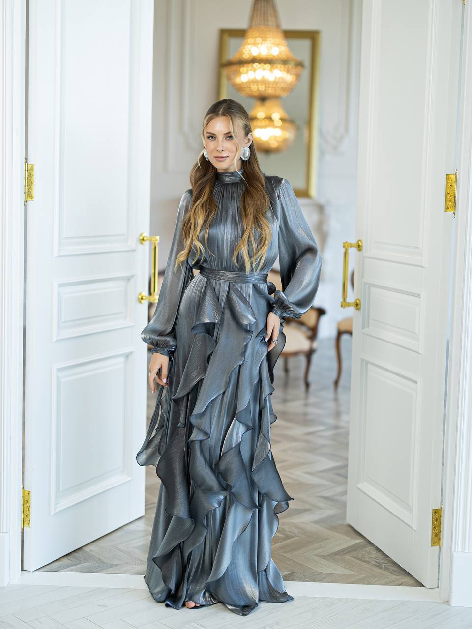Elara Ruffled Organza Maxi Dress
