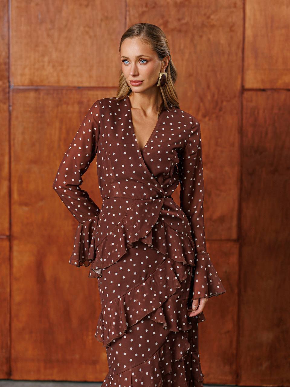 Amara Polka Dot Ruffled Midi Dress