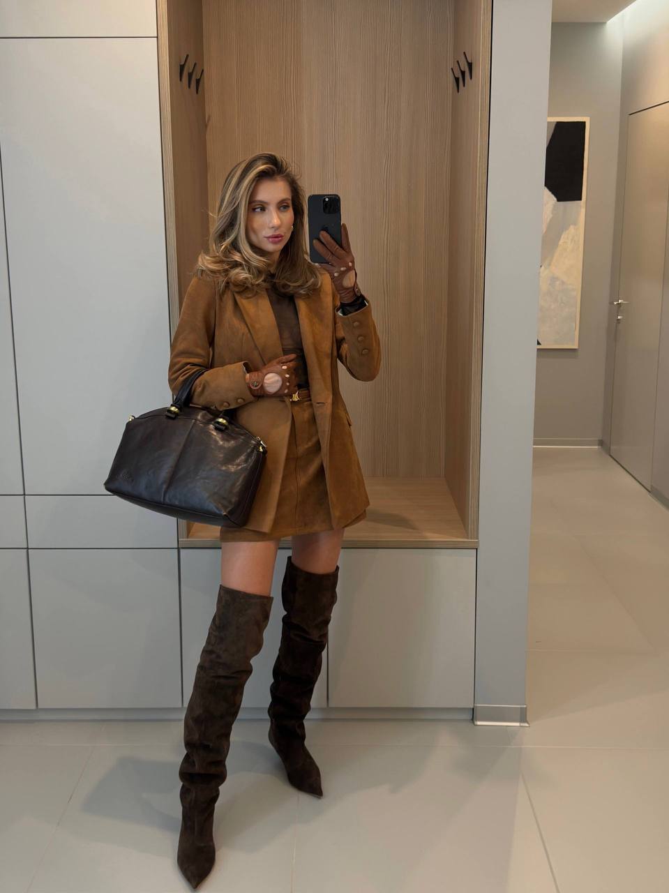 Aurelia Suede Blazer & Mini Skirt Set