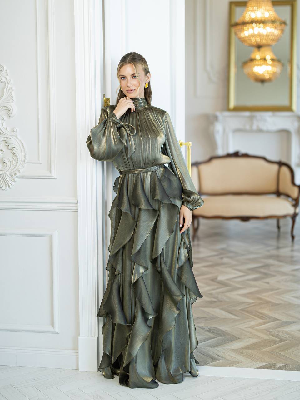 Elara Ruffled Organza Maxi Dress