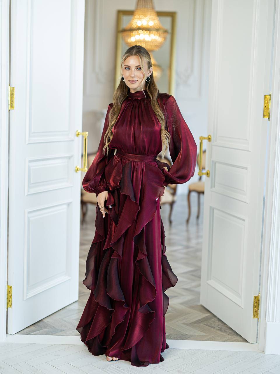 Elara Ruffled Organza Maxi Dress