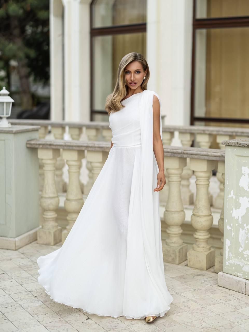 Celestia One-Shoulder Chiffon Maxi Dress