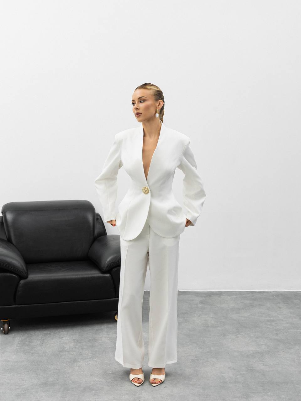 Serena Sculpted Gold Button Suit