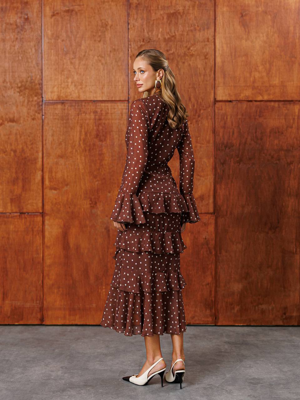 Amara Polka Dot Ruffled Midi Dress