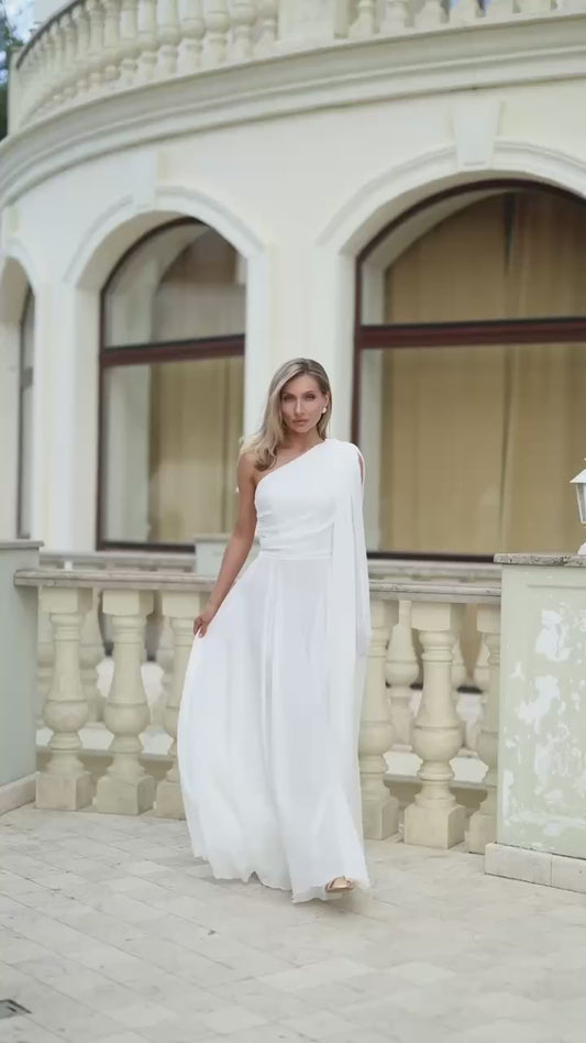 Celestia One-Shoulder Chiffon Maxi Dress