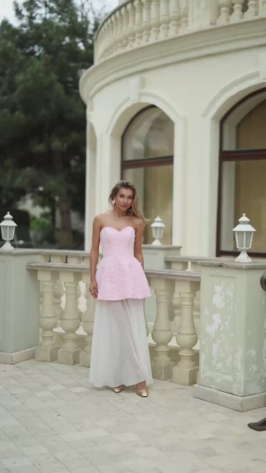 Aurélia 3D Feather Peplum Maxi Dress
