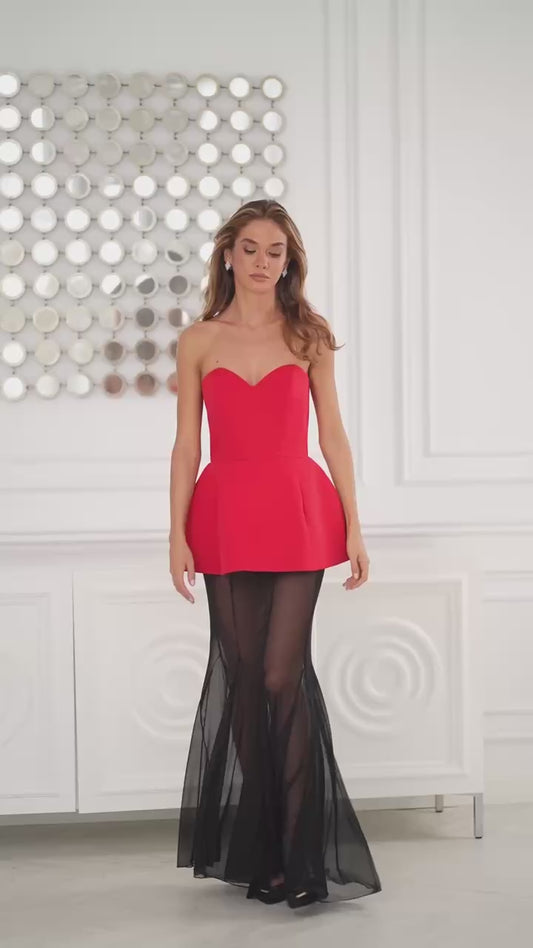 Maxim Peplum Mesh Evening Dress